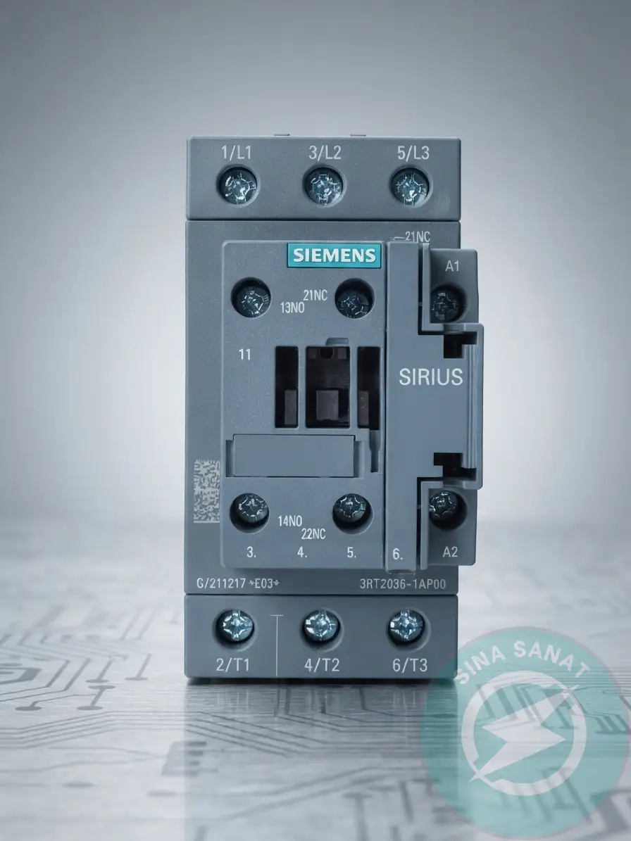 siemens-3rt2036-1ap00.webp کنتاکتور زیمنس 22 کیلووات 50 آمپر کد 3RT2036-1AP00 - تصویر 1